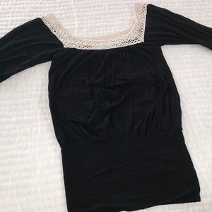 VTG Havana Waisted Tunic w/Crocheted  Collar Sm